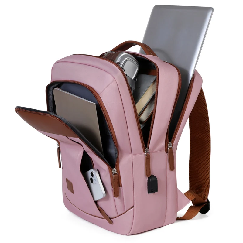 حقيبة ظهر للسفر من توبوشين بلش بينك آند براون متباينة، تصميم واسع متعدد الجيوب، حقيبة نايلون مقاومة للماء لرحلات العمل #6