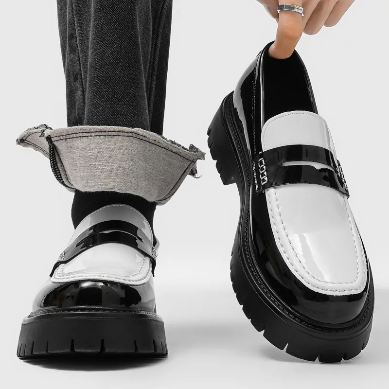 

men fashion wedding party patent leather shoes slip-on driving shoe designer platform sneakers trend loafers breathable footwear