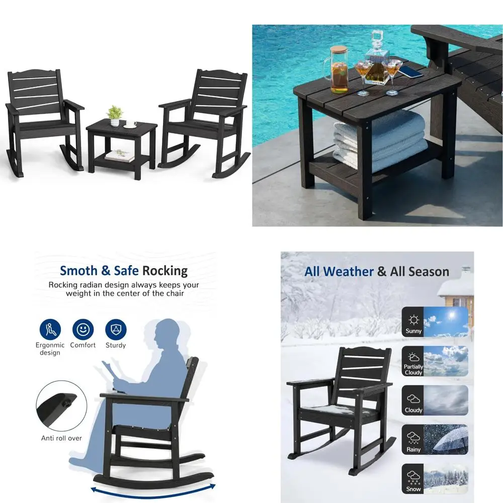

Weatherproof 3-Piece Outdoor Rocking Chair Set with Table for Adults, Supporting Up to 400lbs