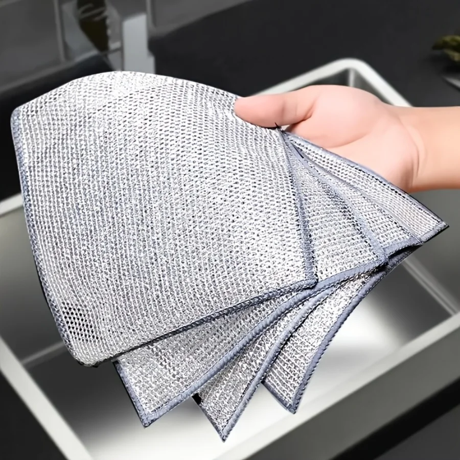 

10 Pack Multipurpose Wire Dish Cloths - Reusable Heavy-Duty Metal Mesh Dishwashing Rags with Double Layer Design