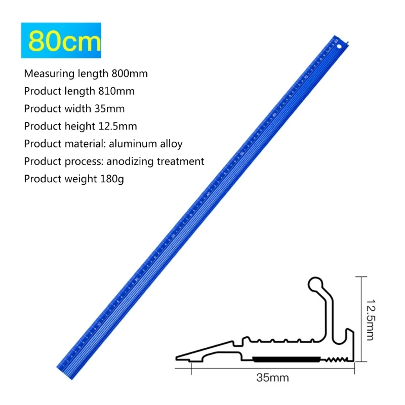 Protective Ruler Straight Multi-function Aluminum-Alloy Ruler Measuring 20cm 30cm 60cm 80cm Non-slip Woodworking Tools