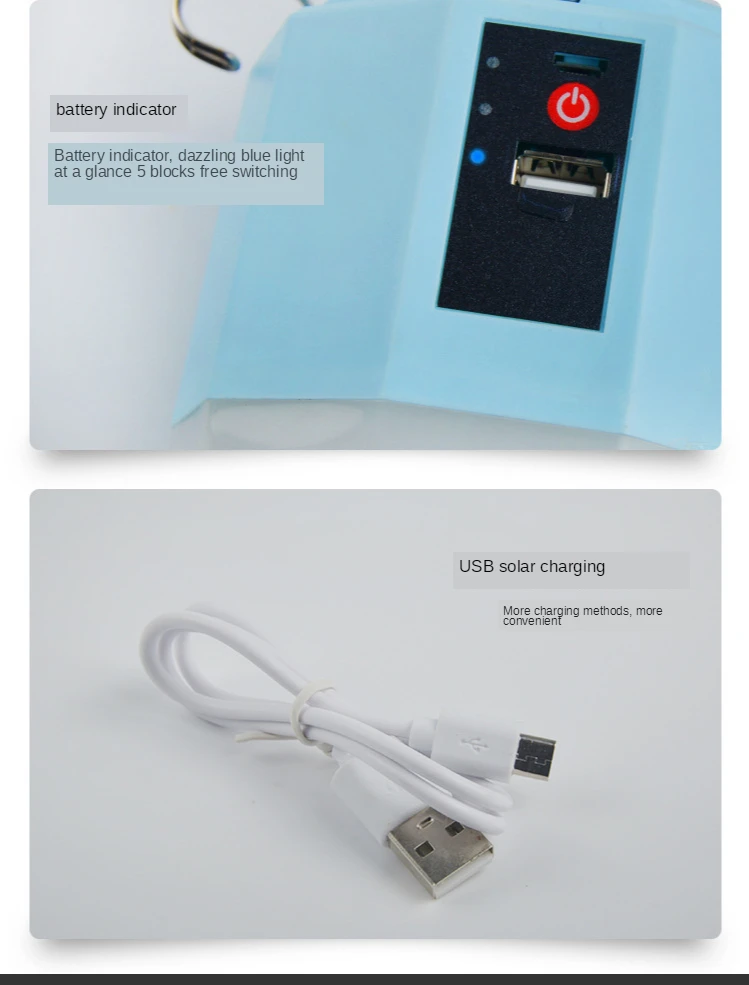 Portable LED Rechargeable Light Lantern with Solar Panel DC Mobile Phone Charger ABS Emergency Lamp Hanging Design