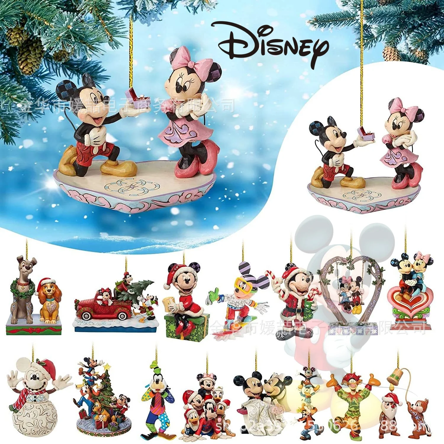 Disney Kawaii Mickey Christmas Tree Decoration Flat Cartoon Anime Figures Minnie Daisy Donald Duck Pendant Acrylic Xmas Ornament