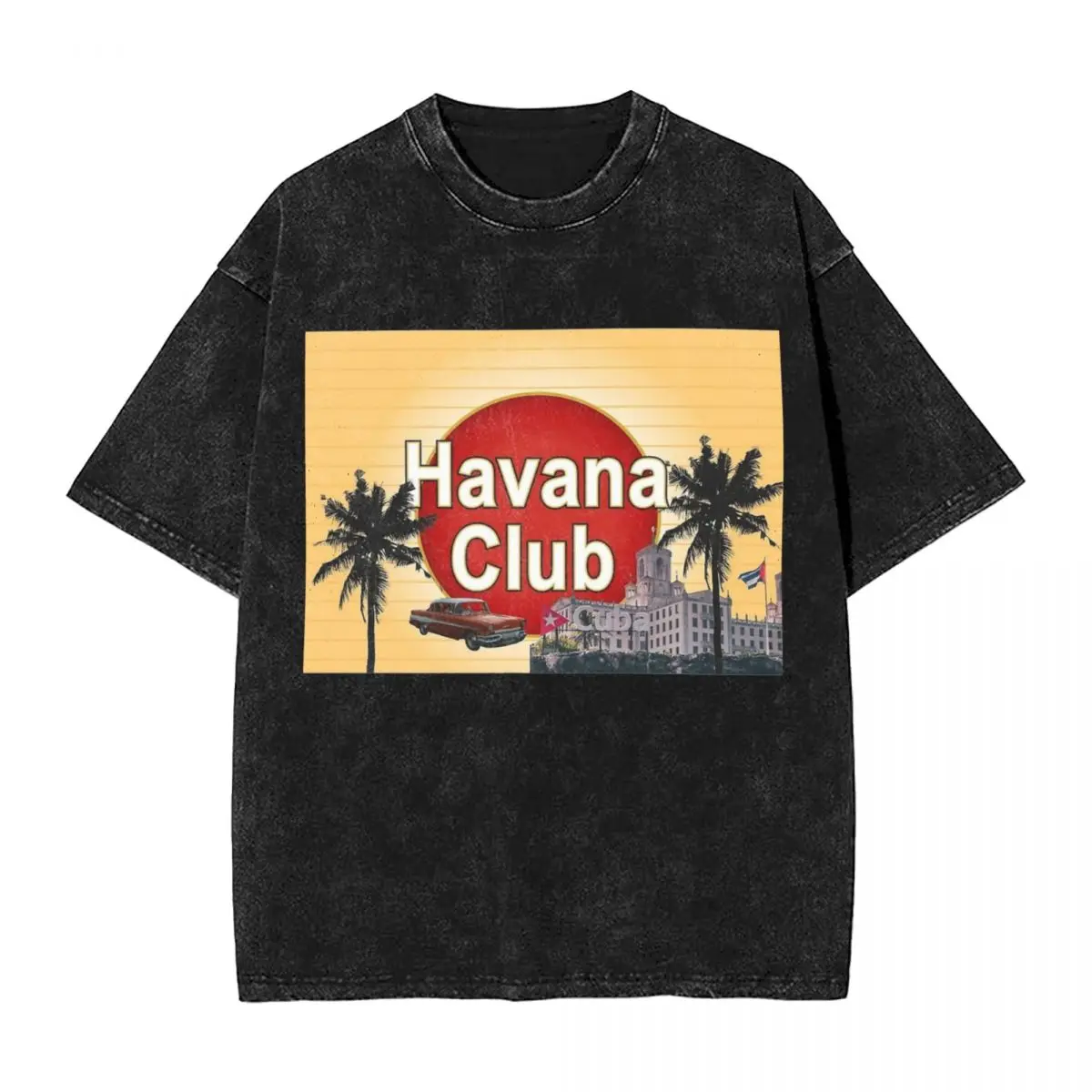 Washed T Shirt Havana Club Hip Hop Novelty T-Shirts Harajuku Cuba Streetwear Short Sleeve Graphic Tops Tees Men Women