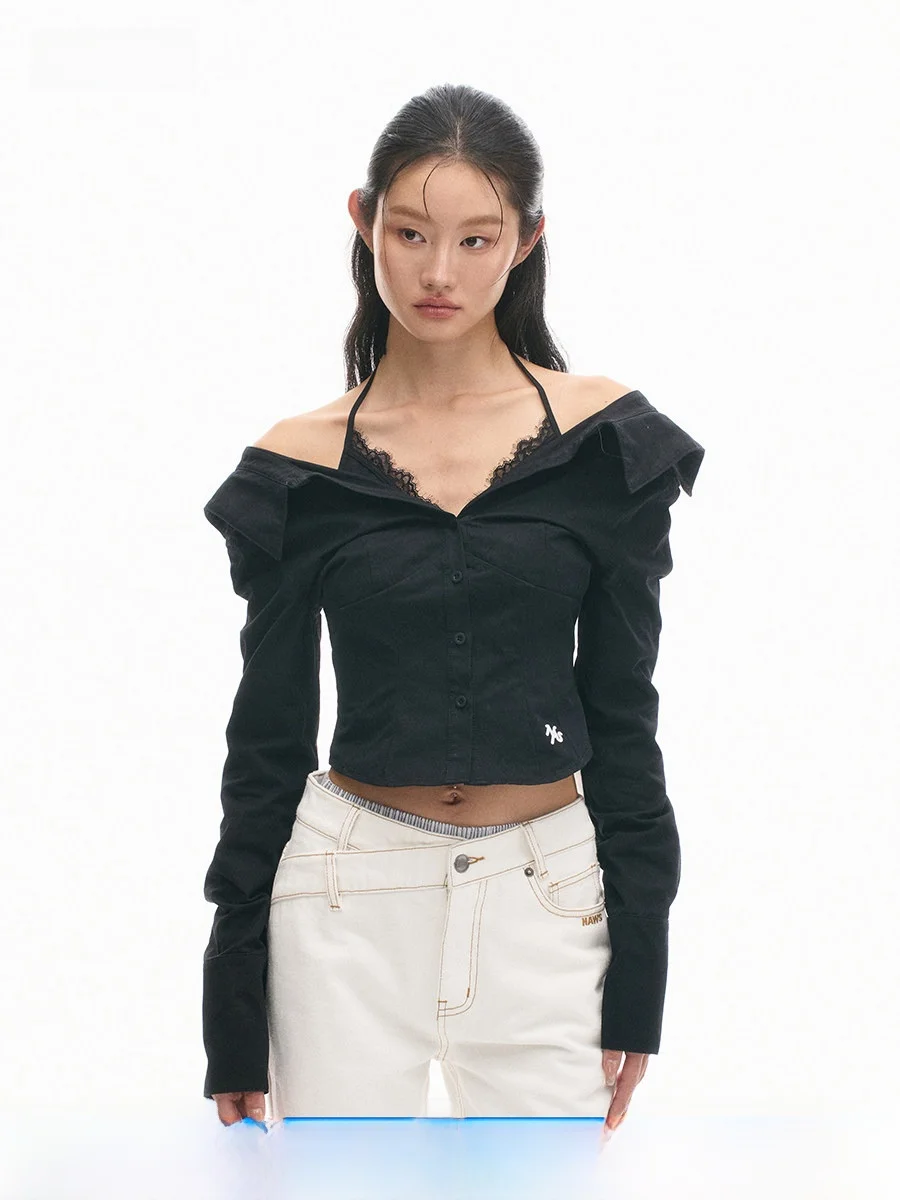 

Кружевная блузка NAWS Mermaid из чистого хлопка с длинными рукавами и поясом на талии, двусторонняя, в уличном стиле, женская, для девушек 8-24 лет