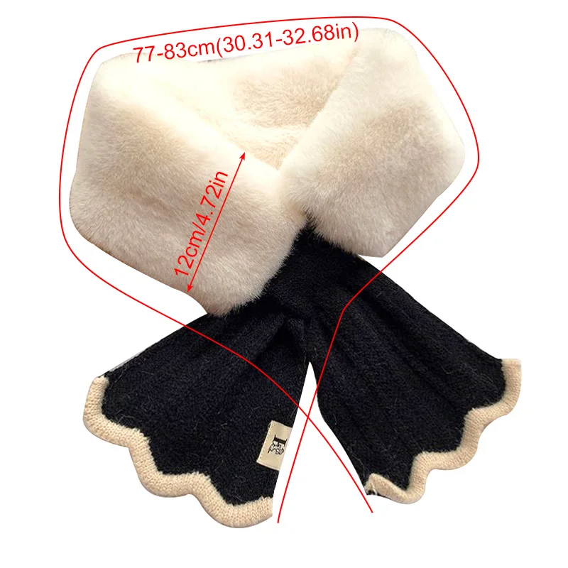 Winter Plush Scarf Woman Thick Fish Tail Wool Knit Cross Fur Collar Outdoor Cycling Neck Protect Cervical Spine Warm Scarves