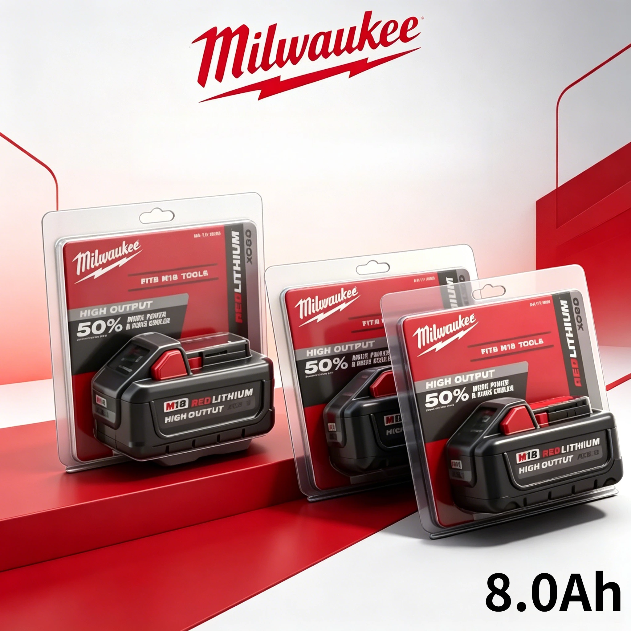 

Milwaukee M18 XC8.0 Charge Battery 48-11-1880, 18V 8.0Ah REDLITHIUM High Output, Full Compatibility with All Milwaukee M18 Tools