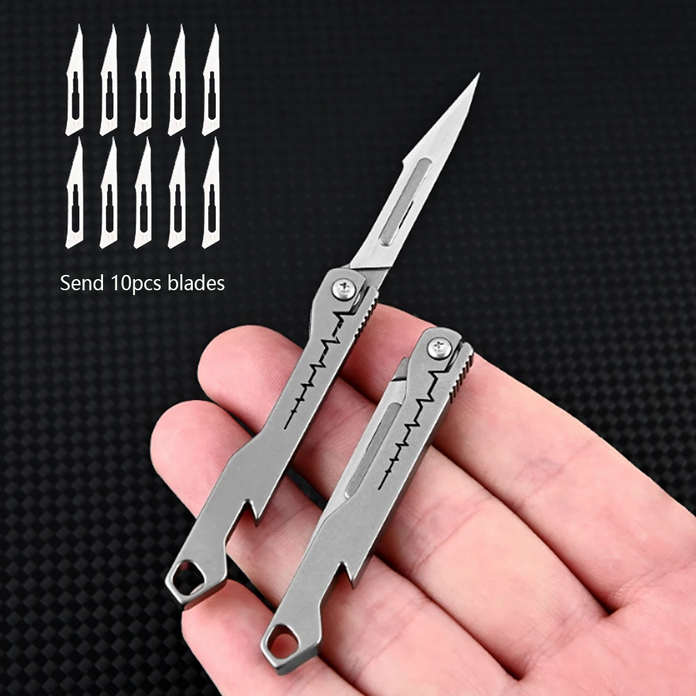 titanium alloy Bottle Opener Scalpel Folding Knife High Hardness Mini Outdoor Survival Camping Portable EDC Tool 10 Blade Free