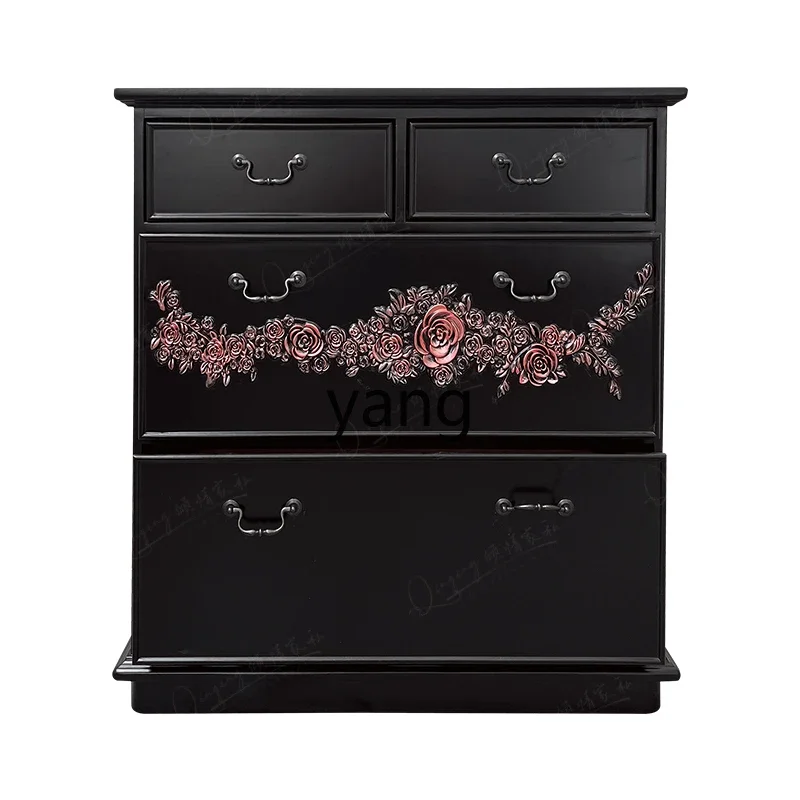 

LMM American Country Solid Wood High-End Carved Entrance Cabinet Designed by a Maestro Complete Storage Cabinet