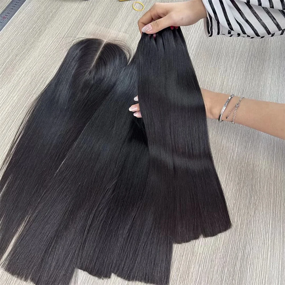 

20A Vietnamese Super Double Drawn Bone Straight Hair Bundles With 2x6 Closure Natural Color Virgin Human Hair Millionaire Queen