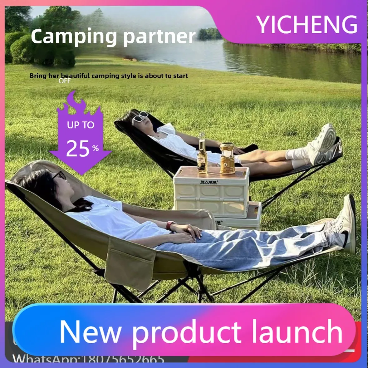 LYY  Portable Folding Outdoor Beach Chair Camping Fishing Heightened Leg Support Three-Level Adjustment