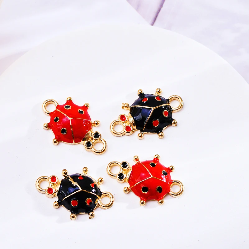10Pcs Cute Black Red Ladybug Enamelled Zinc Alloy Onnectors Pendant Charms DIY Necklace Bracelet for Jewelry Making Accessories