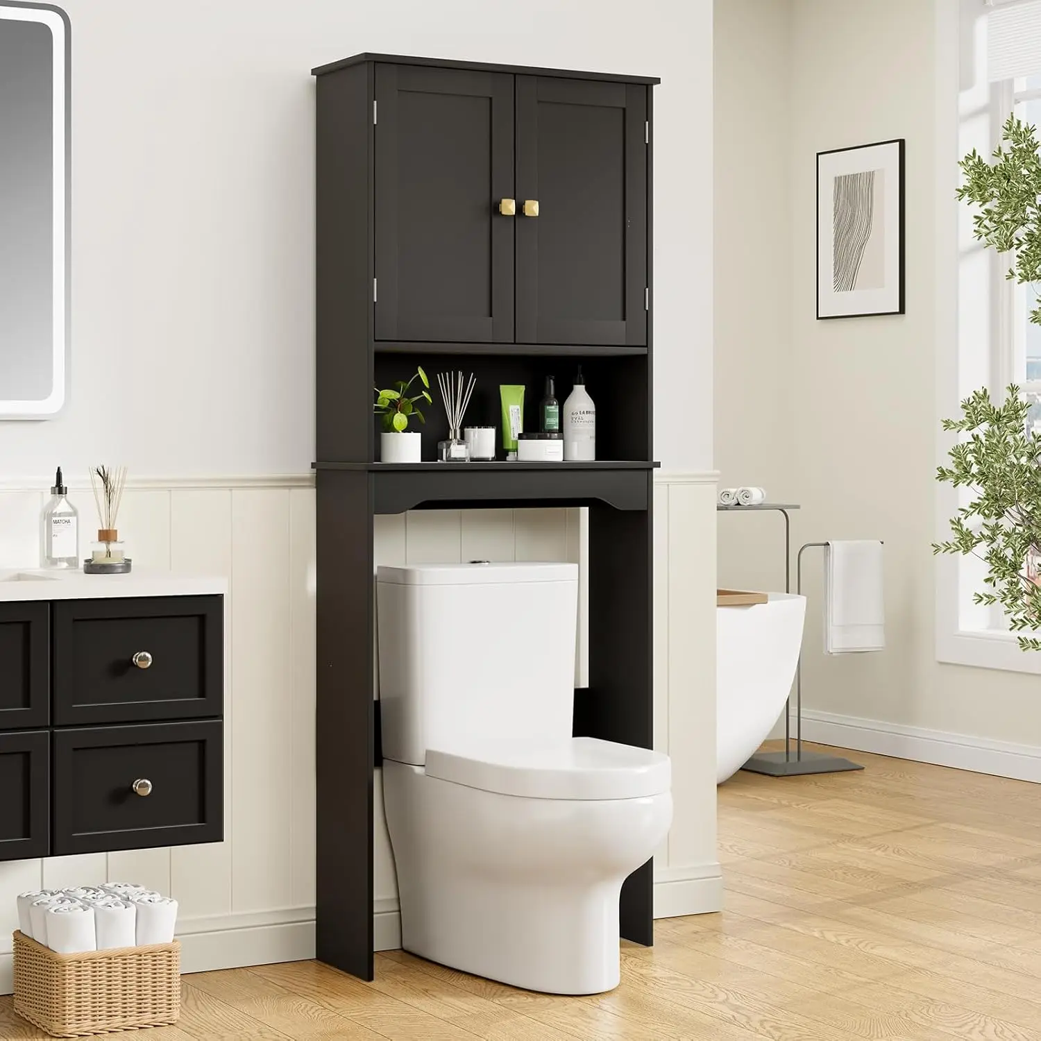 

Bathroom Over The Toilet Storage Cabinet, Above Toilet Cabinets Organizer, 24.8" L x 9.1 "W x 65.7 "H Free Standing Toilet Ra