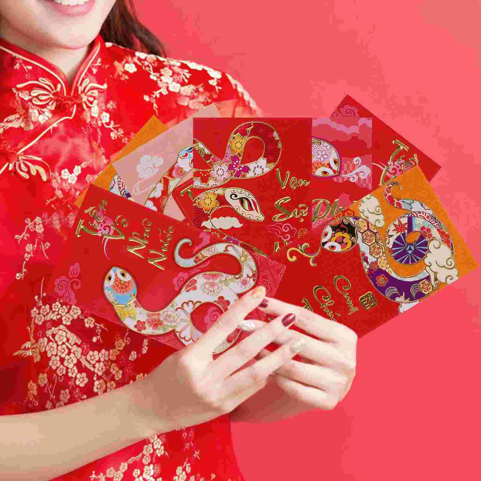 Sobre rojo de Año Nuevo de la serpiente, decoración de boda, papel vietnamita Hongbao, Festival de Primavera, 30 piezas