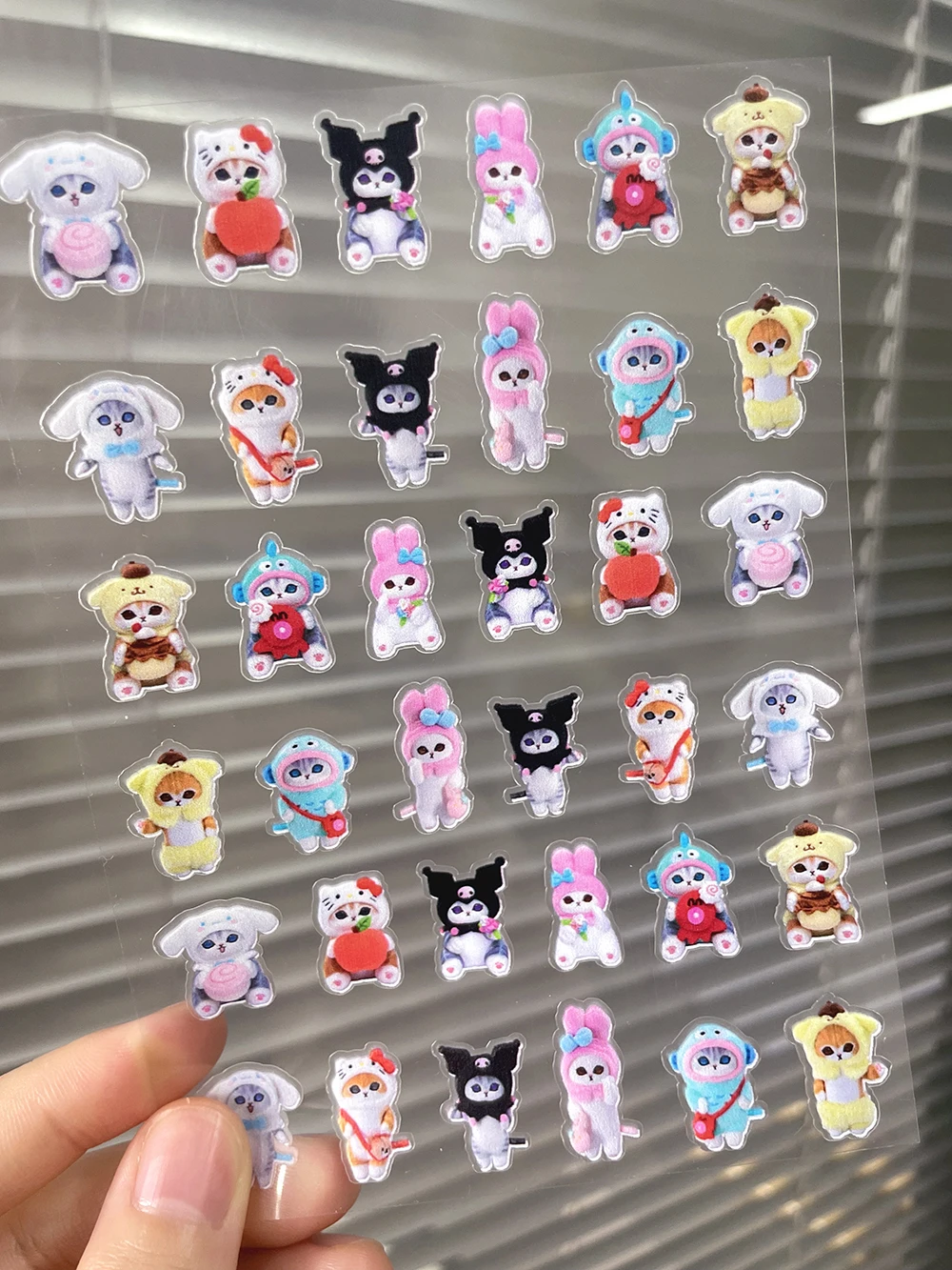 

Kawaii Sanriod Cute Cat Transparent Adhesive Stickers Nail Art Decor Mobile Phone Water Cup Notebook Room Sticker Decoration
