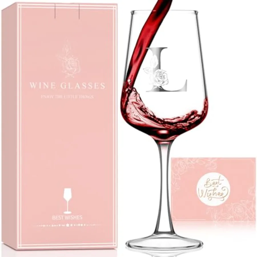 

Mothers Day Gifts for Mom Grandma Wife Daughter Her, Personalized Initial Wine Glasses Custom Gift, Birthday Gifts for Women Mo
