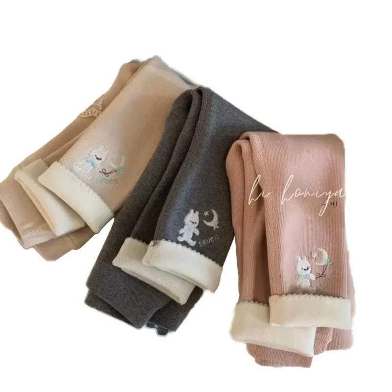  Girls Fleece Leggings Autumn WInter Korean Velvet Warm Pants 1-6Years Old Girl Casual Thicken Trousers