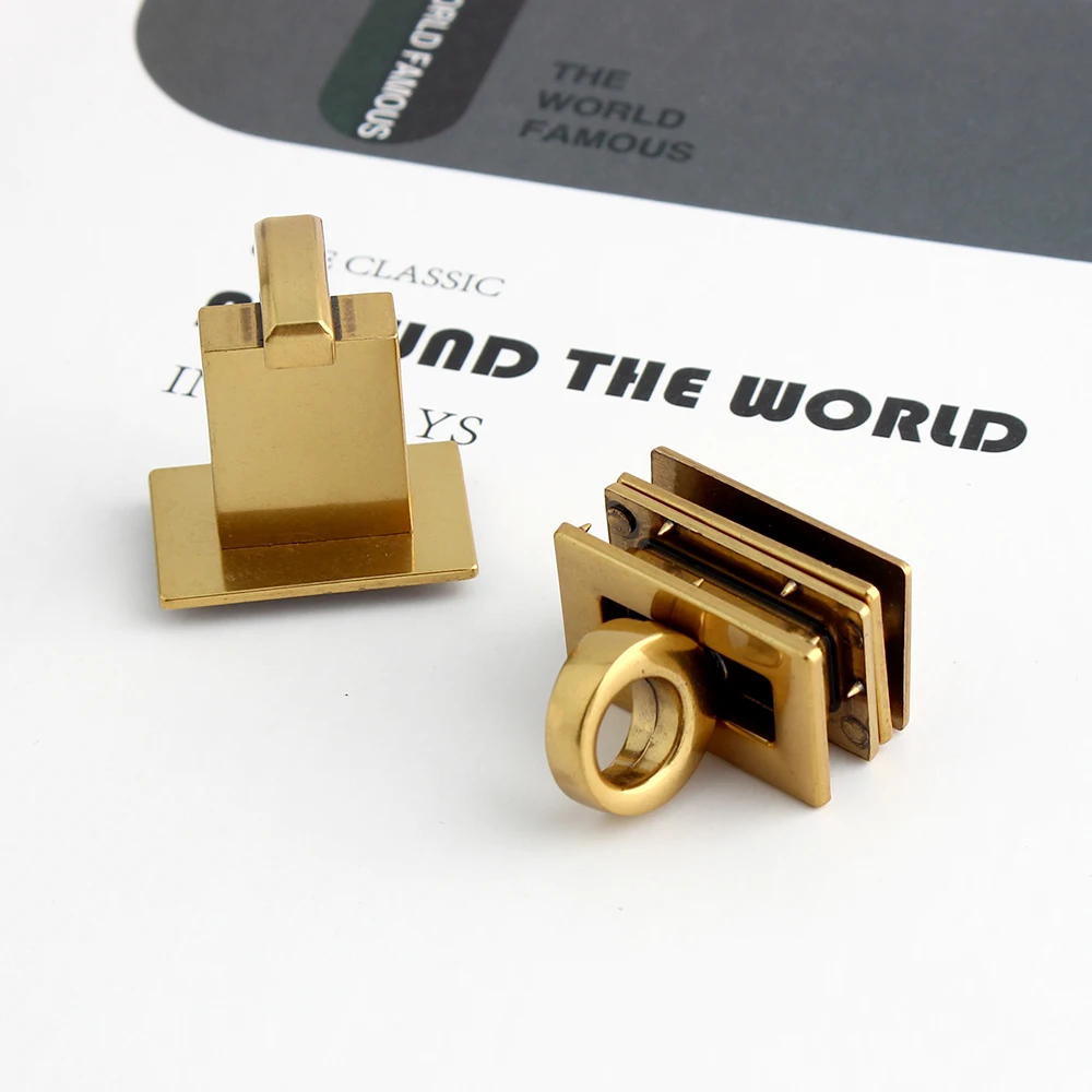 1/4/10Sets 35x28mm Satin Gold Metal Rectangle Twist Locks For DIY Leather Handbag Purse Bags Turn Lock Clasp Buckle Accessories