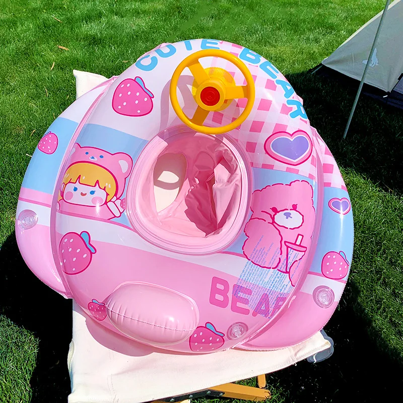 جديد لطيف الدب الطفل طوافة بلاستيكية للسباحة سلامة السباحة مقعد مع عجلة القيادة مقعد الطفل الكرتون العائمة حلقة لعبة الشاطئ الطرف