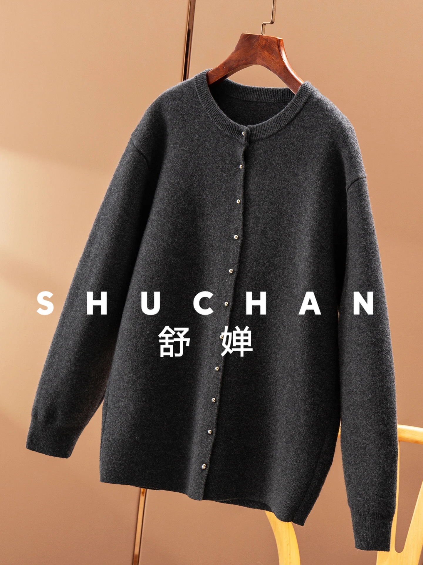 100 Wool Four Flat Needles Simple Crew Neck Sweater Cardigan Women's 49F4  Sweaters for Women Knitted Cardigan