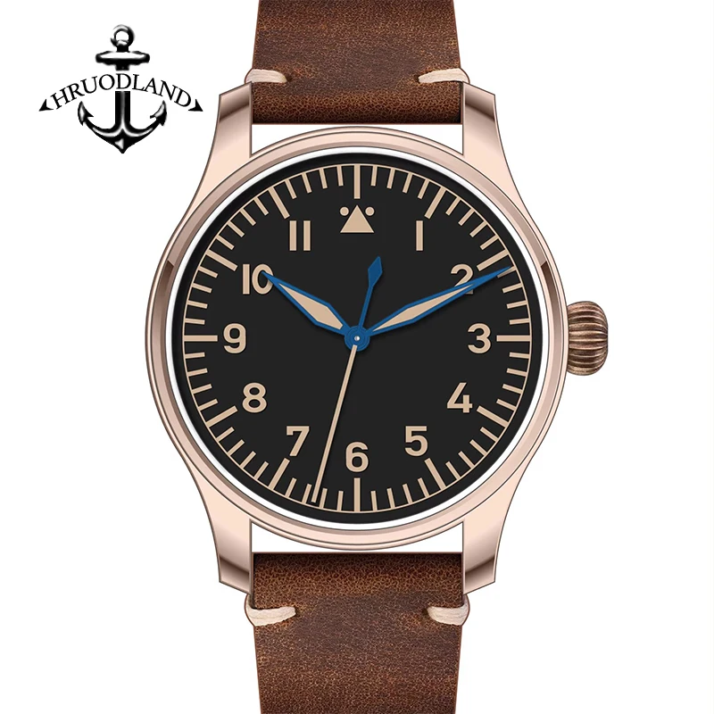 Hruodland F021 Bronze Pilot Watch Automatic PT5000 Mechanical Movement Sapphire Crystal 10Bar Waterproof 40mm Dress Wristwatch