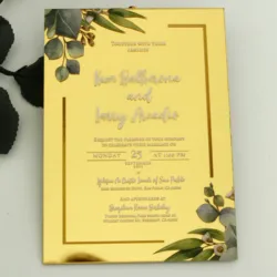 Mirror Gold Acrylic Wedding Invitation Card, Custom Printed, 10Pcs