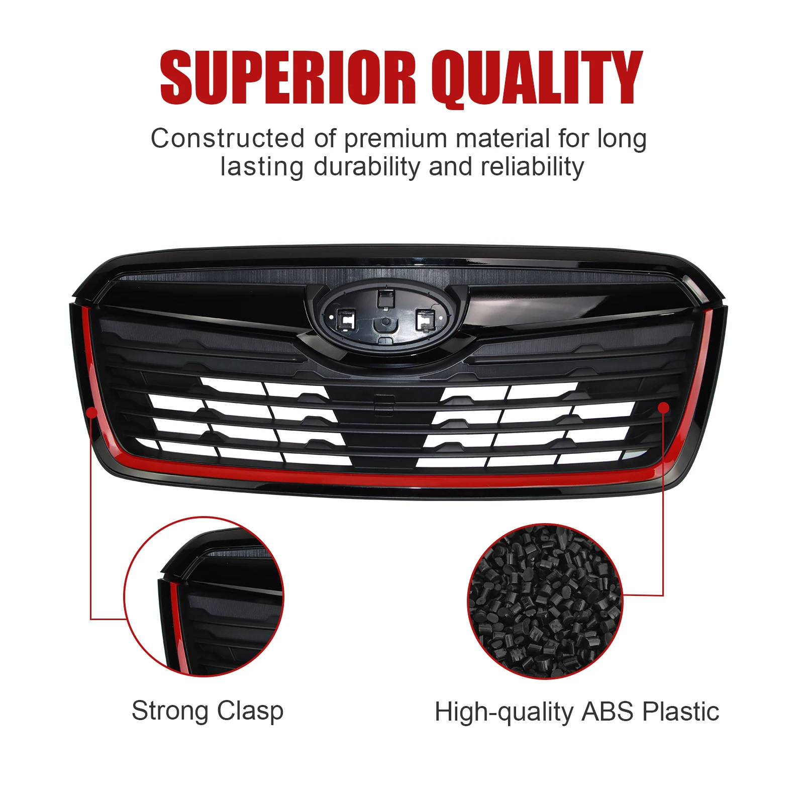 Front Grill for 2019-2021 Subaru Forester w/Camera Hole Gloss Black w/ Red Line