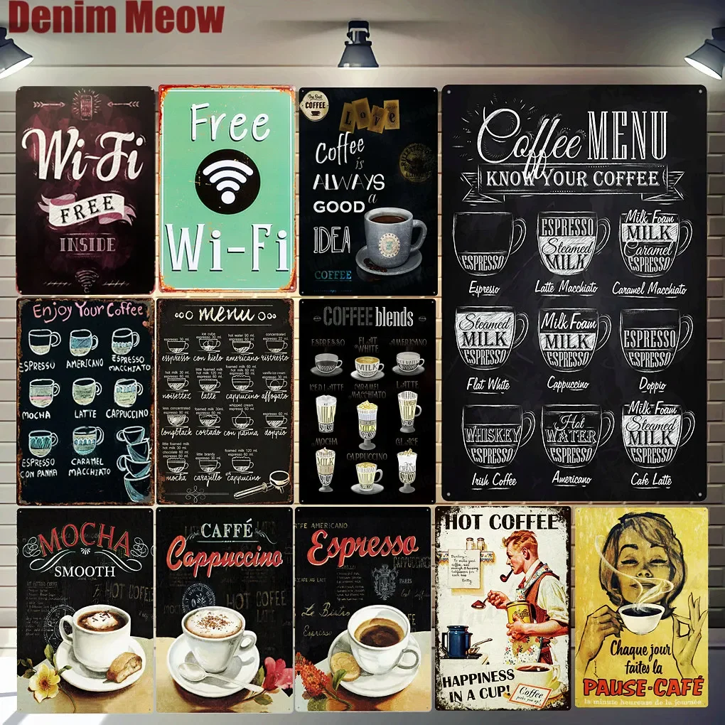 Free WIFI Shabby Chic Home Bar Cafe Vintage Wall Decor Metal Tin Signs Pub Tavern Retro Decorative Plate Coffee Menu Poster A755