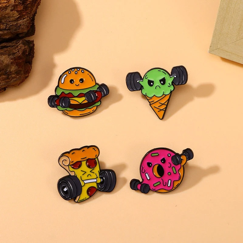 Creative Food Series Cartoon Enamel Brooch Burger Pizza Ice Cream Badge Pin DIY for Clothes Bags Shoes Hat Scarf T-shirt Jeans
