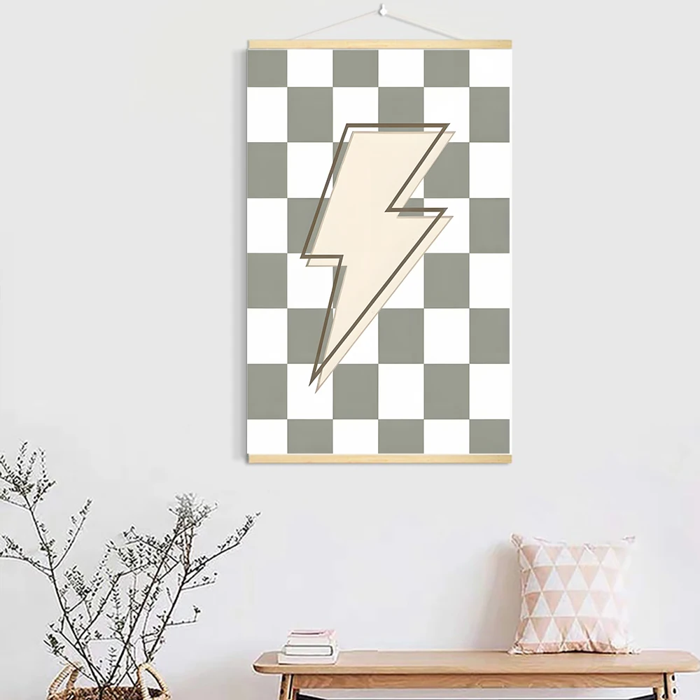 Preppy Boys Solid Wood Hanging Little Man Cave, Checkered Lightning, Peace Sign, Long Live Boyhood Poster Prints Educational Art