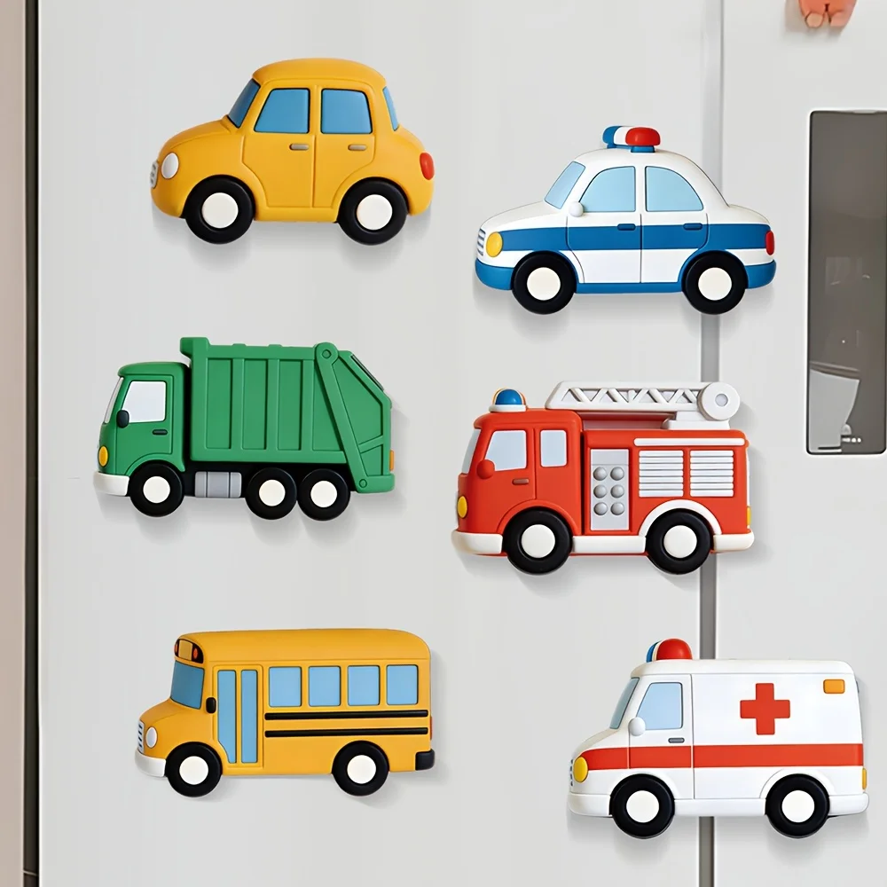 2D Fiat 6-piece Set Large Transportation Themed Cartoon Refrigerator Tile Set - 3.14 * 4.92 Inches