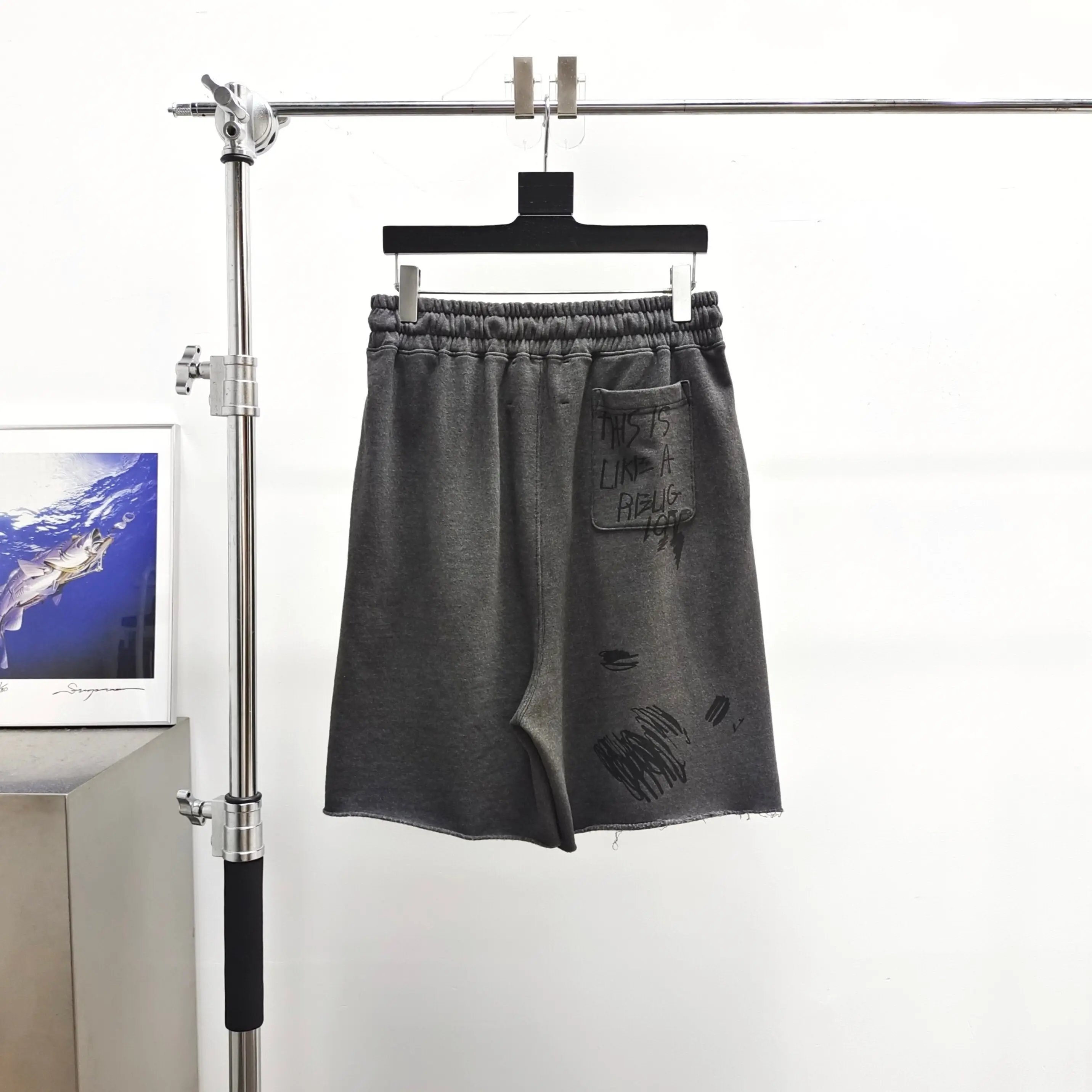 Paly Hollywood messaging dark gray shorts