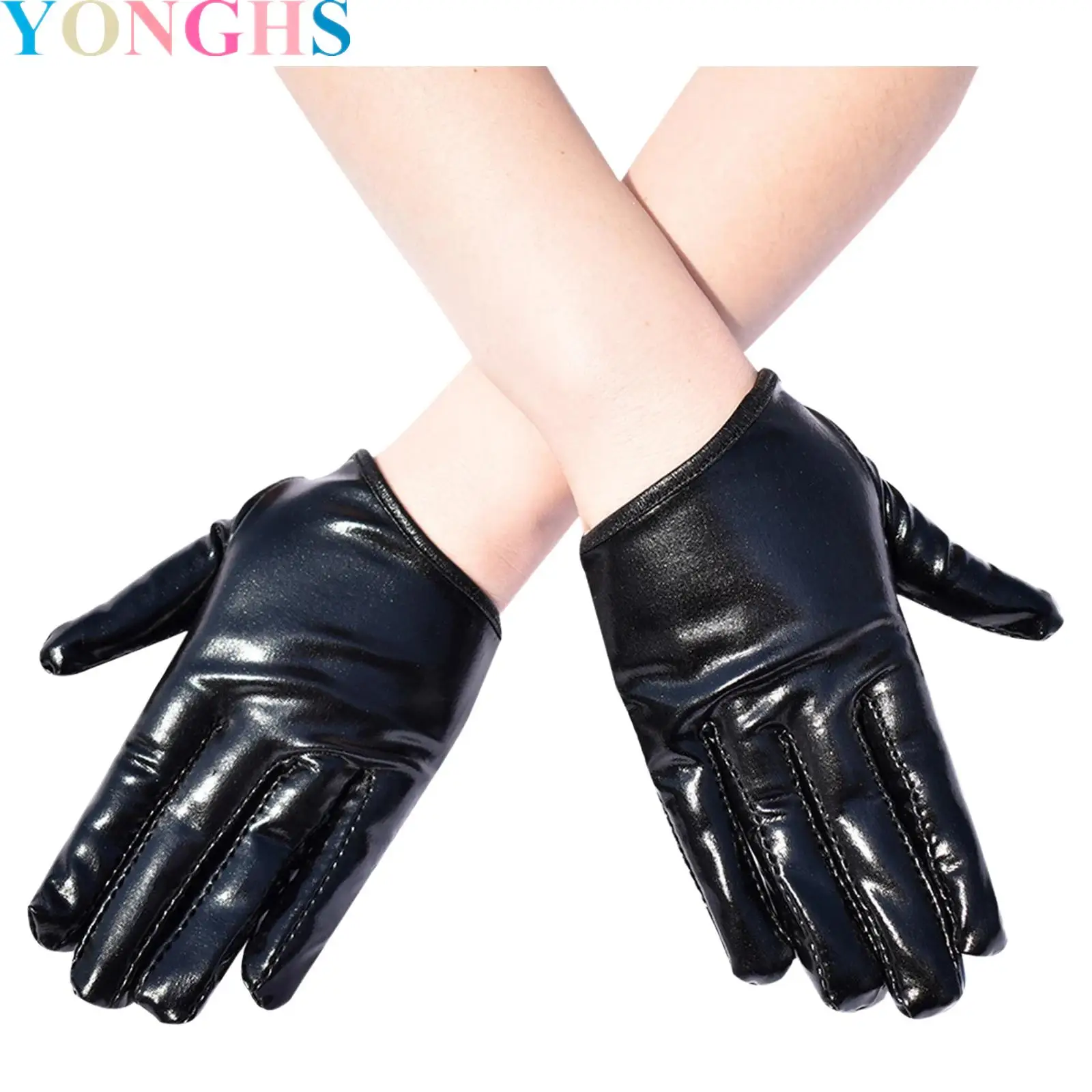 

1 Pair Women Punk Gloves Gloss Patent Leather Gloves for Adults Halloween Cosplay Bar Night Club Dress Up Accessories
