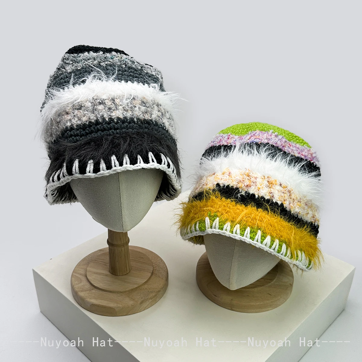 Новые женские корейские красочные полосатые плюшевые вязаные шапки, теплые уличные модные рыбацкие шапки в стиле ретро, повседневные универсальные цветные блоки ins