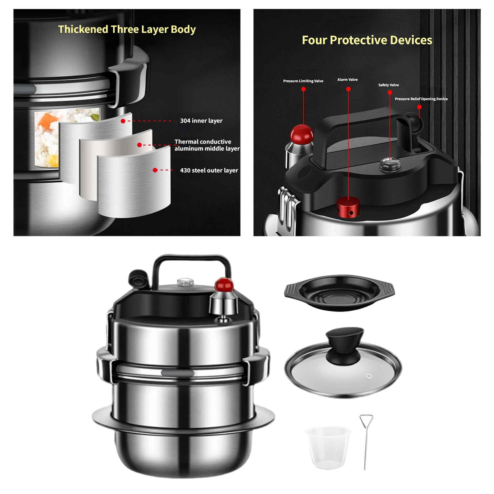 Imagem -05 - Mini Panela de Pressão 304 Acampamento ao ar Livre Multifuncional Minutos Panela de Cozimento Rápido 1.6l Aço Inoxidável