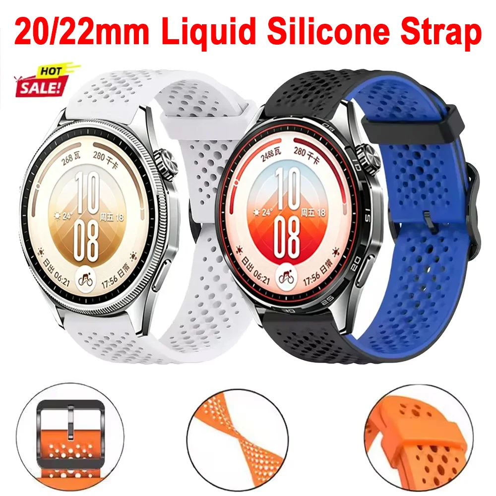 20/22mm Liquid Silicone Strap For Huawei Whatch GT7/GT7Pro Breathable Wristband For Garmin Forerunner 570 47/42mm Accessory Band