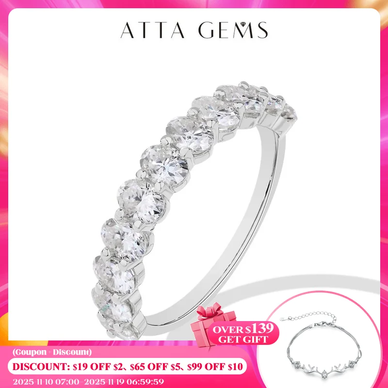 

ATTAGEMS Oval Cut Moissanite Rings for Women 1.8CTW DVVS1 Diamond S925 Silver 18K Gold Plated Matching Wedding Band Jewelry Gift