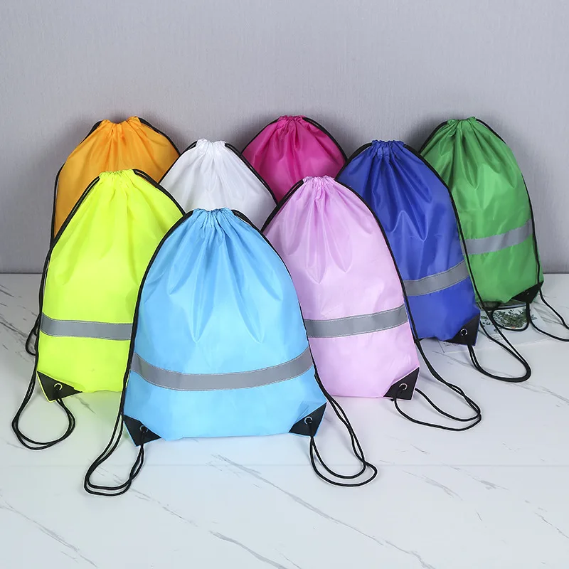 10 pcs Reflective Drawstring Backpack Bags Gym Sports String Bags Cinch Bags