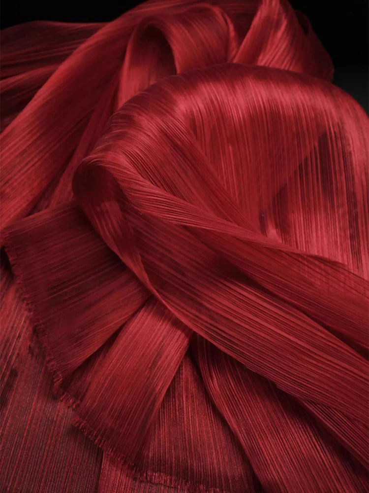 Solid Color Glossy Pleated Fabric Finished Product for Wedding Decoration Background Design Fabrics Diy Sewing Cloth Per Meter view 3