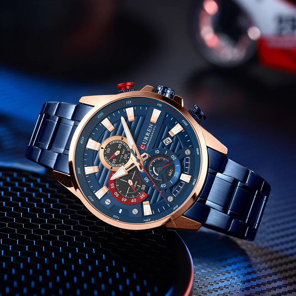 CURREN Men\'s Exquisite Sports Multifunction Watch New Luxury Stainless Steel Quartz Watch with Luminous Hand Clock часы мужские