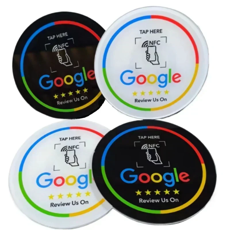 Programmable Google 13.56Mhz Round Card NFC Google Review display Round patch card brand holder With adhesive backing