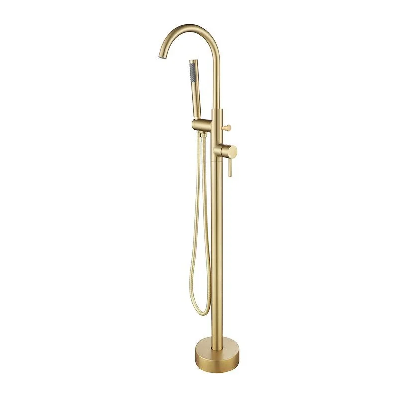

Hotel Bathroom Bathtub Faucet Brushed Gold Floor Standing Bath Shower Tap
