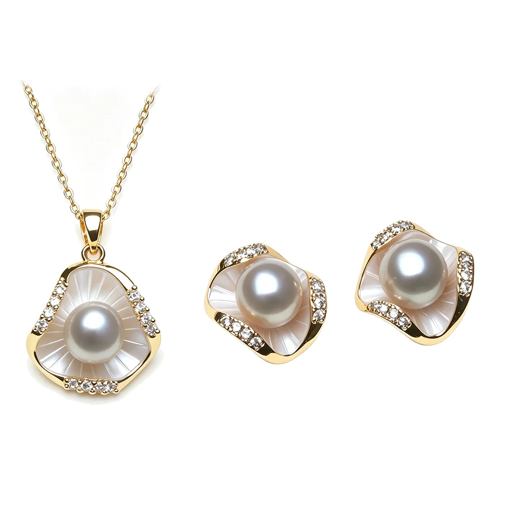 Echtes Naturperlen-Set mit Halskette und Ohrringen für Damen, zartes Süßwasserperlen-Set, Geschenk für Ehefrau oder Mutter zum Jahrestag, Weiß-Lila – Detail 4
