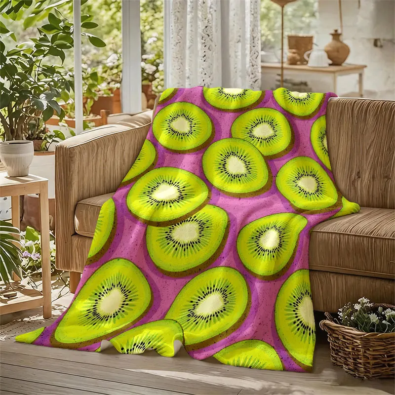 Kiwi Fruit Slices Flannel Blanket Warm Soft Halloween Christmas Decorative Couch Warm Cozy All-Season Gift