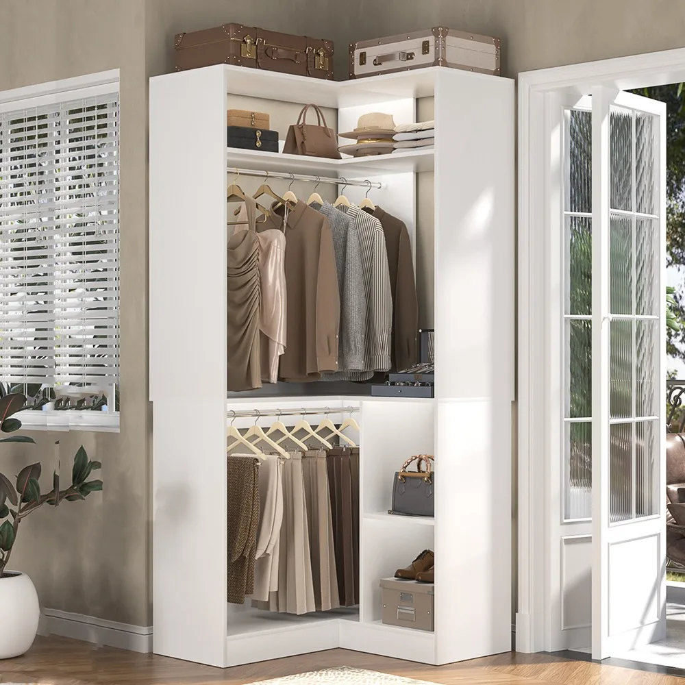 

34in Corner Closet System with Shelves ＆ 2 Hanging Rods,Walk-in Closet Organizer
