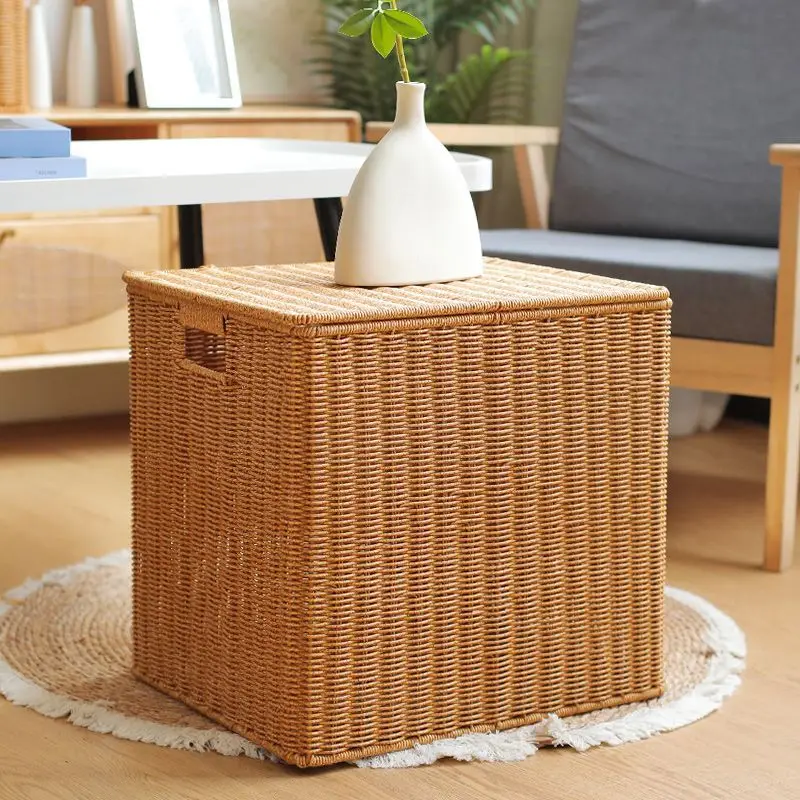 Imitation wicker rattan basket box with cover Clothing toys cabinet high picnic fruit laundry organizer storage bycicle basket