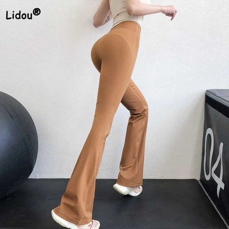 

Women's Clothing Casual Sporty Solid Color Elastic Flare Pants Thin Fashionable Simplicity High Waist Slim Trousers for Female