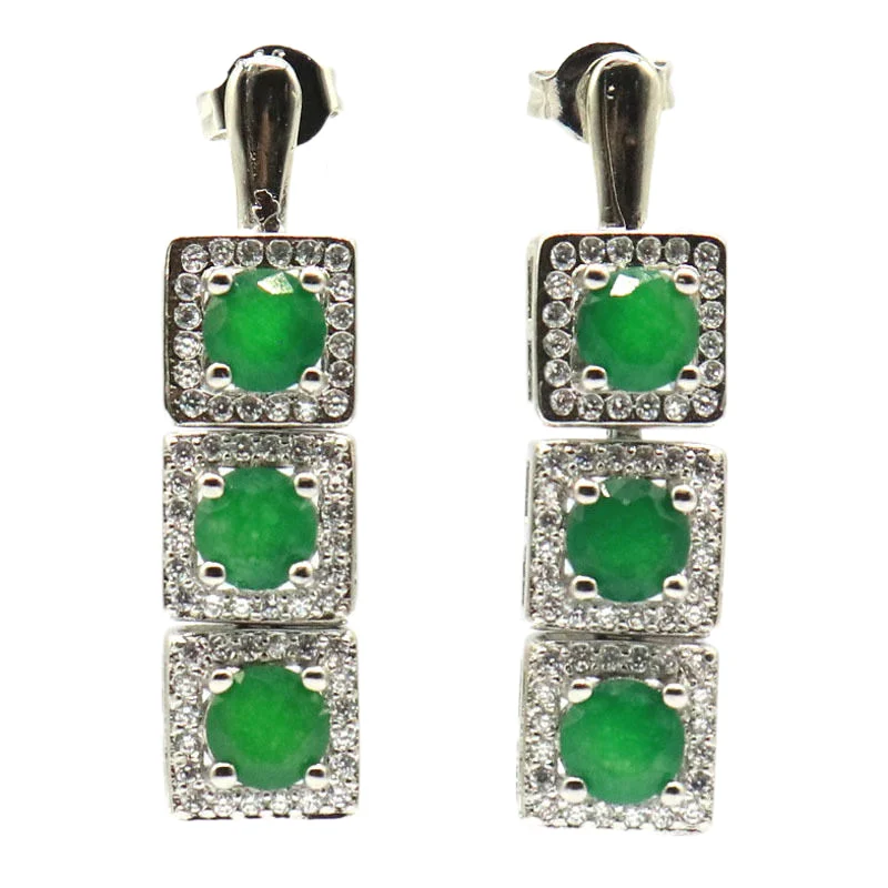 Buy 3 Get 1 Free 31x8mm Lovely Cute Green Emerald Fire Rainbow Mystic Topaz White CZ Daily Wear Females Silver Stud Earrings