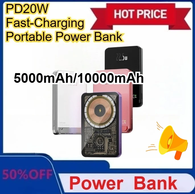 Power Bank Baru 5000mAh/10000mAh Berkualitas Tinggi dari Paduan Aluminium, Baterai Cadangan Macsafe, Pengisi Daya Ponsel Nirkabel Magnetik