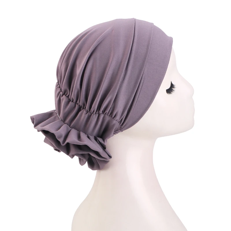 Neue Damen-Hijab-Kappen in Unifarben mit Vintage-Blumenmuster, Muslimische Damen-Turbane, Chemo-Kappen, Kopftücher, Damen-Kopfwickel – Detail 13
